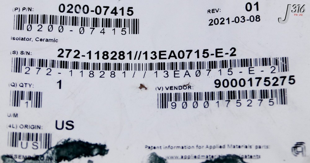 39290 APPLIED MATERIALS ISOLATOR CERAMIC 0200-07415