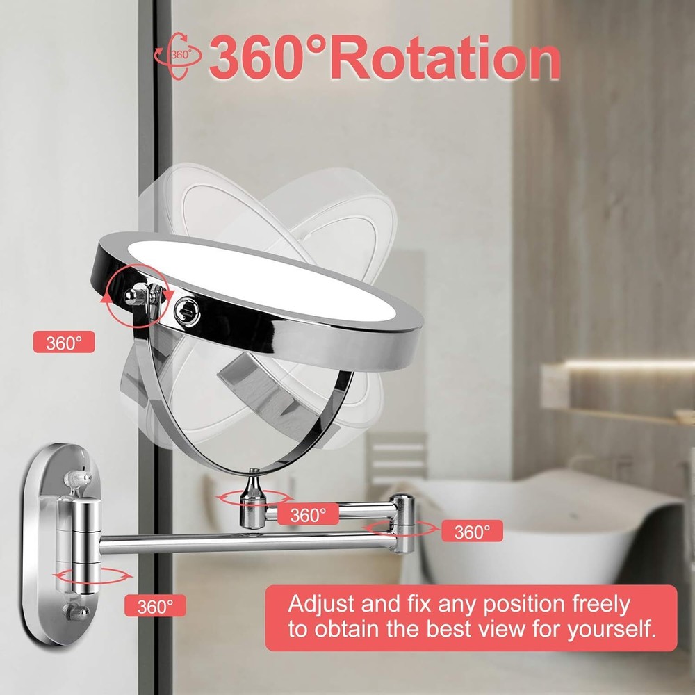 Rechargeable wall mounted illuminated vanity mirror 8 inch double sided