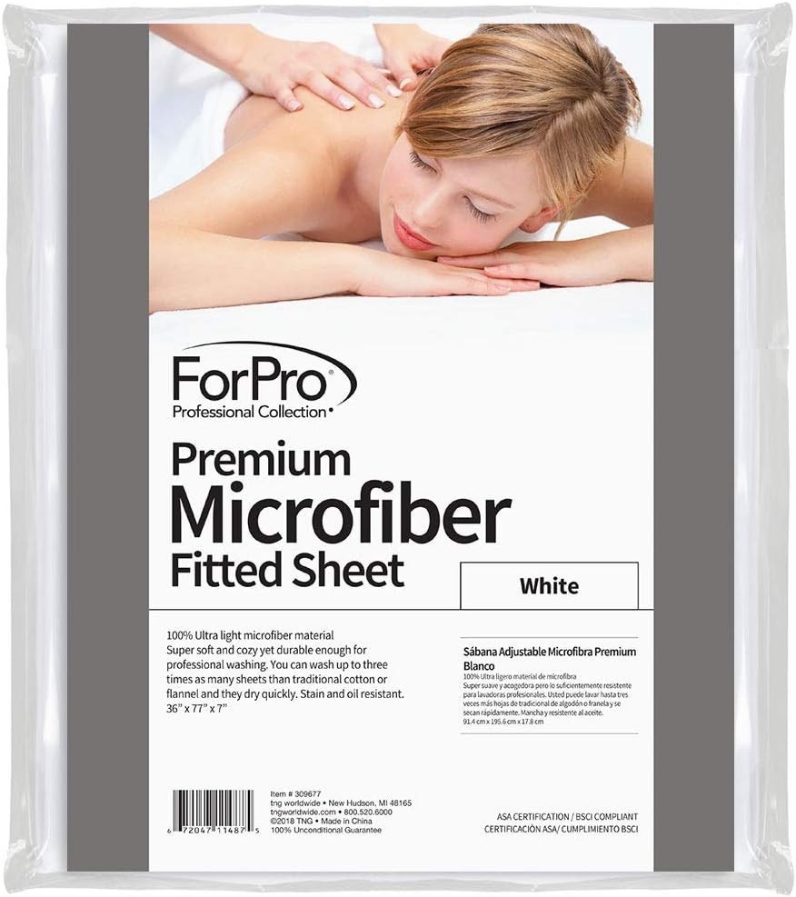 Soft and Durable Microfiber Fitted Sheet, 36x77, Ideal for Massage Tables, White