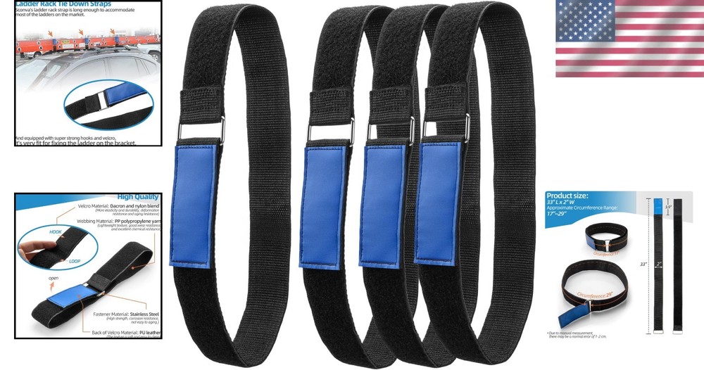 High-Strength Adjustable Ladder Straps, 4-Pack 33''x2'' with Hook & Loop Closure