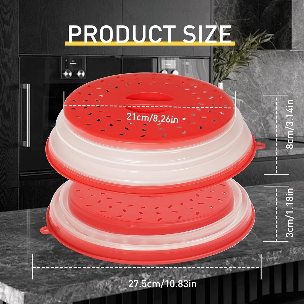 2 Pack Collapsible Microwave Splatter Cover, Vented Microwave Lid with Hook Hole