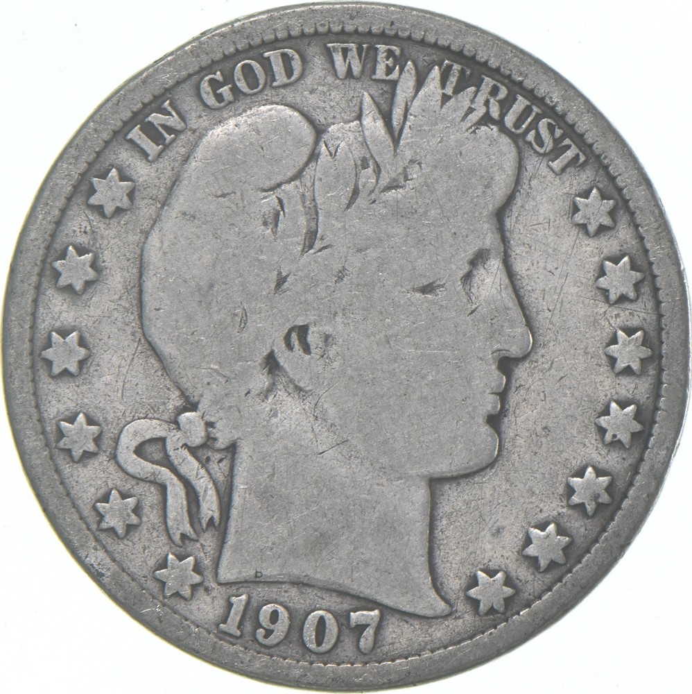1907-D Barber Half Dollar Average Circ 90% Silver