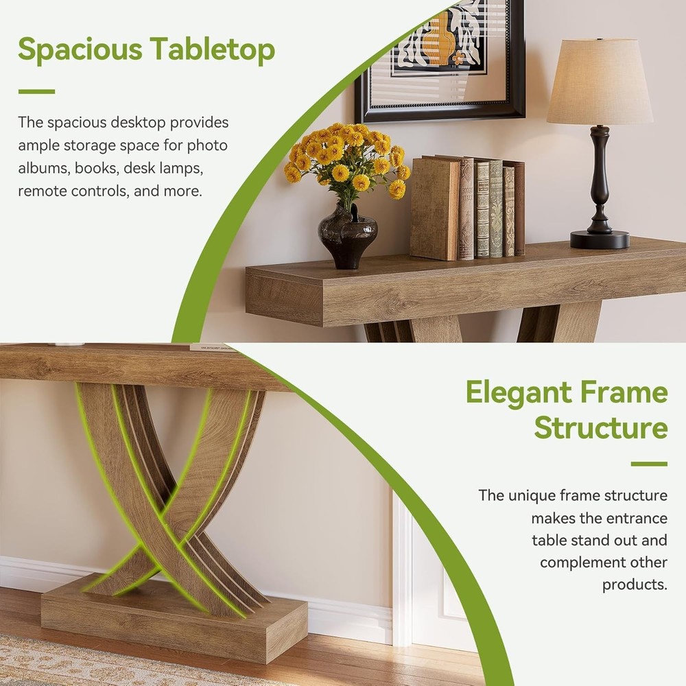 43.3 Inch Farmhouse Entryway Table, Wooden Rectangular Console Table for Hallway