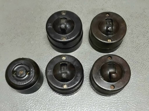 Vintage Old 4 Pcs Electrical Bakelite Switch & 1 Socket made in India.