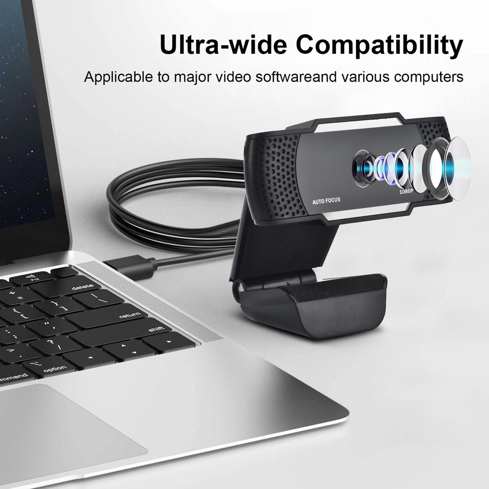 EACH AutoFocus Full HD Webcam 1080P with Privacy Shutter - Pro Web Camera with D