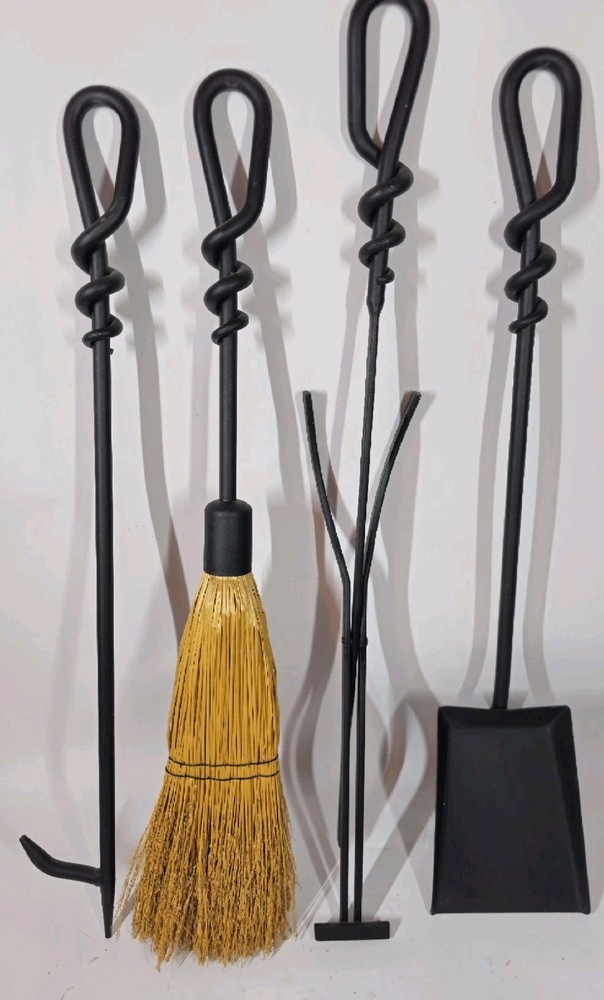 Pilgrim Home and Hearth Twisted Iron Heavy Duty Fireplace Tool Set Black