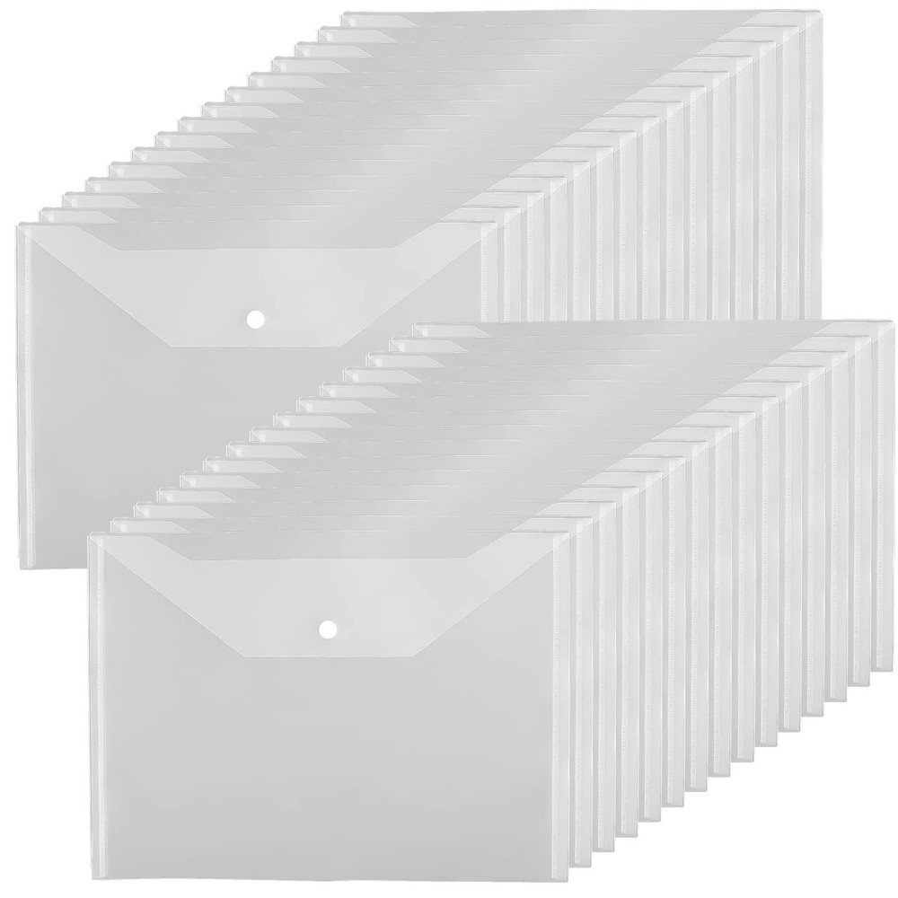 30Pcs Plastic Envelopes, Clear Reusable Poly Envelope Waterproof File