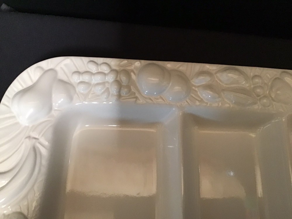 Studio Nova 3 Part Rectangular Divided Server White Emboss Fruit Made In Japan