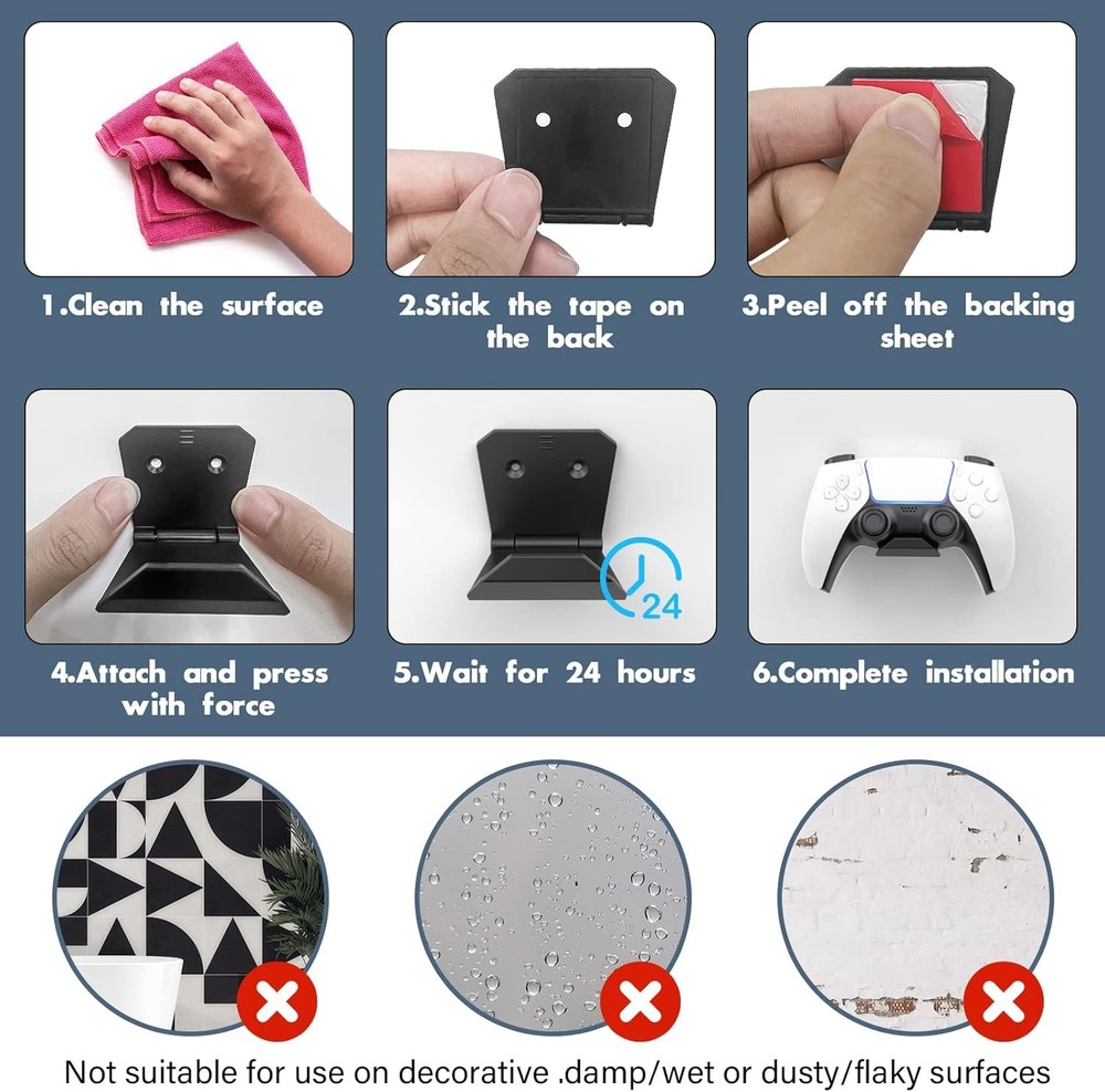 Controller Wall Mount for PS5/PS4/Xbox/Switch Controller, Adhesive PS5 Headset H