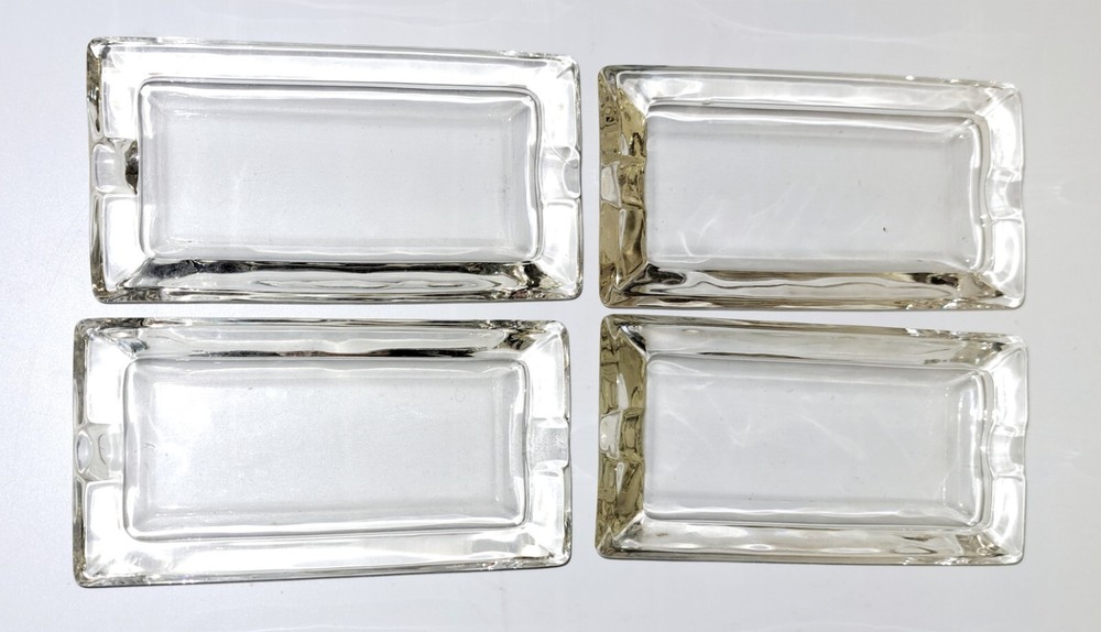 (4) MCM Clear Glass Rectangular Individual Ashtrays 5" x 2.5"