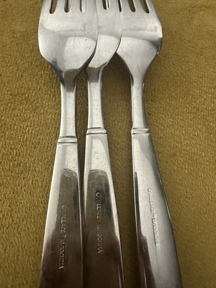 (3) Dinner Forks Wallace Silver WAS213 Stainless Flatware Minimalist