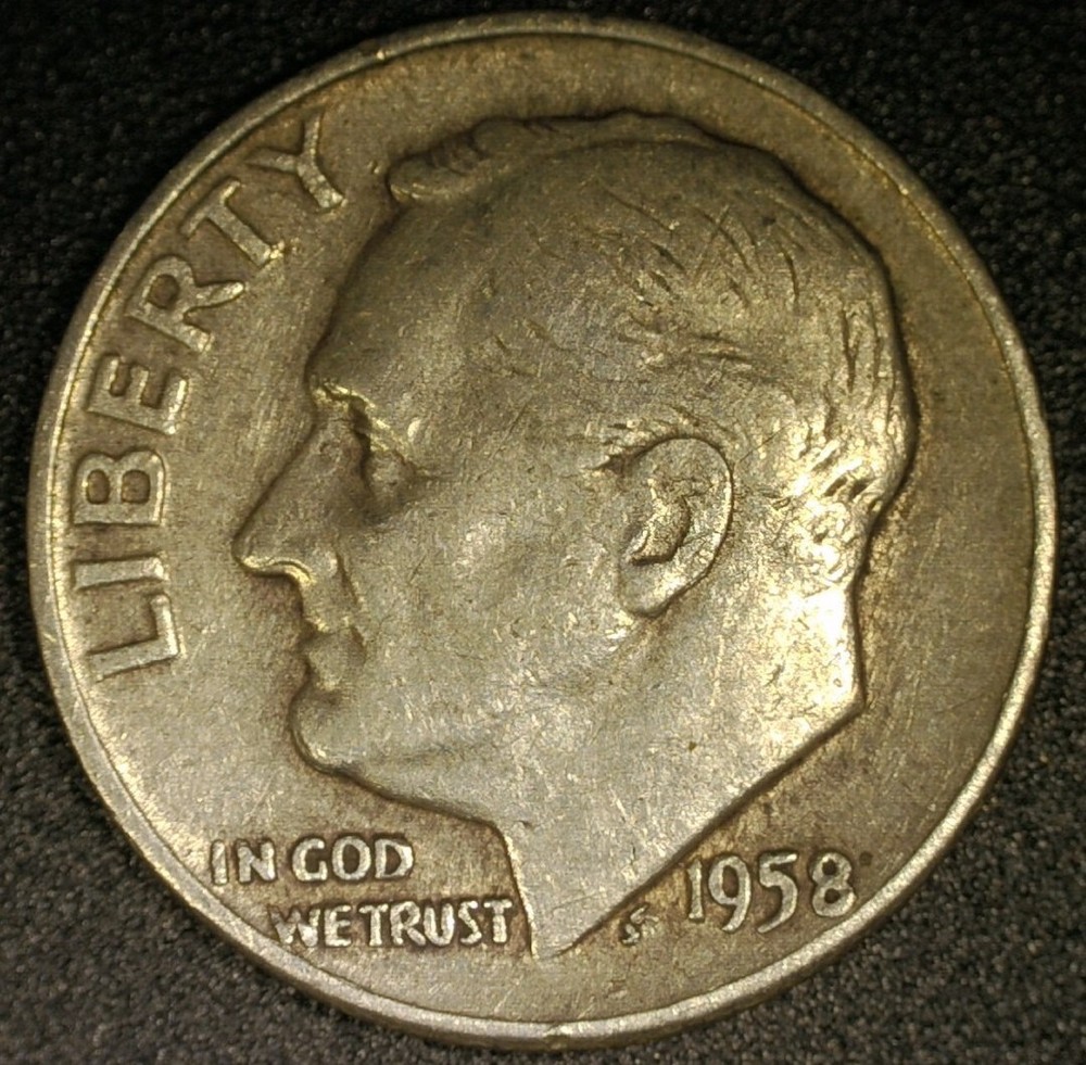1958-D Roosevelt Silver Dime REPUNCHED MINTMARK