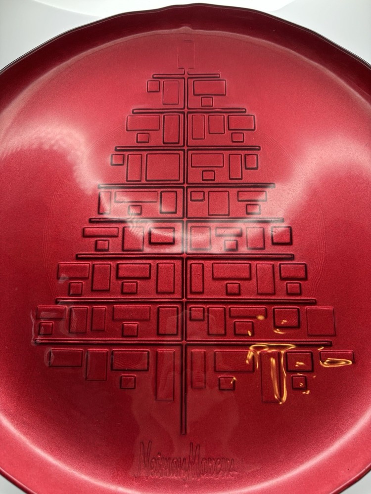 Neiman Marcus Red Christmas Platter With Imprinted Tree