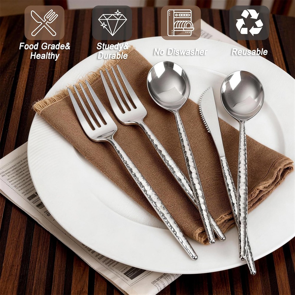 WILLIFE 120 Pcs Silver Plastic Silverware - Heavy Duty Plastic Silverware Inc...