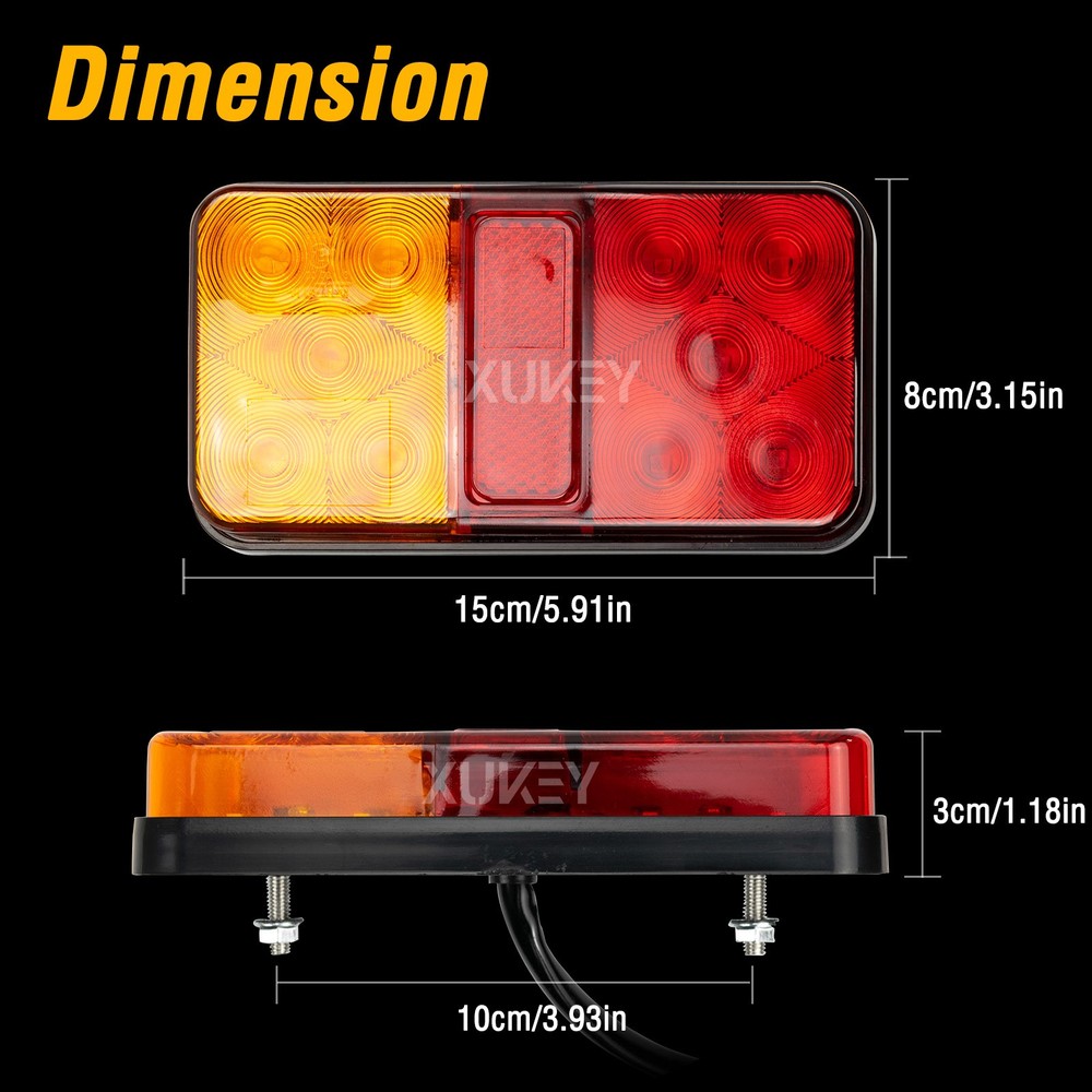 1 Pair Rear LED Square Trailer Tail Brake Indicator Lights Boat Truck Waterproof
