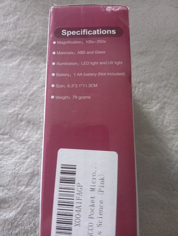 Pocket Microscope Handheld 100x-250x Lighted Microscope. Pink