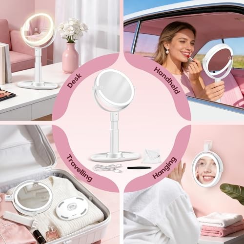 Makeup Mirror with Lights, 30X Magnifying & Height Adjustable, Lighted Withe