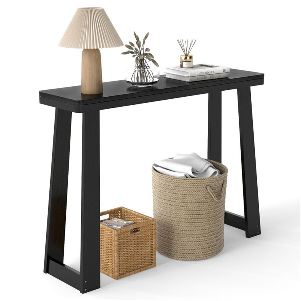 Black Solid Rubberwood Narrow Console Table, 43"Space-Saving Entryway Table
