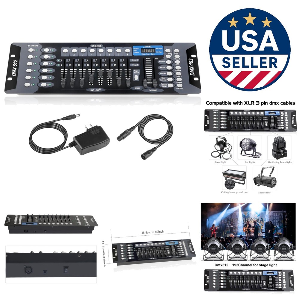 Lightweight DMX Lighting Console: 192 Channels with Easy Programming & Cables