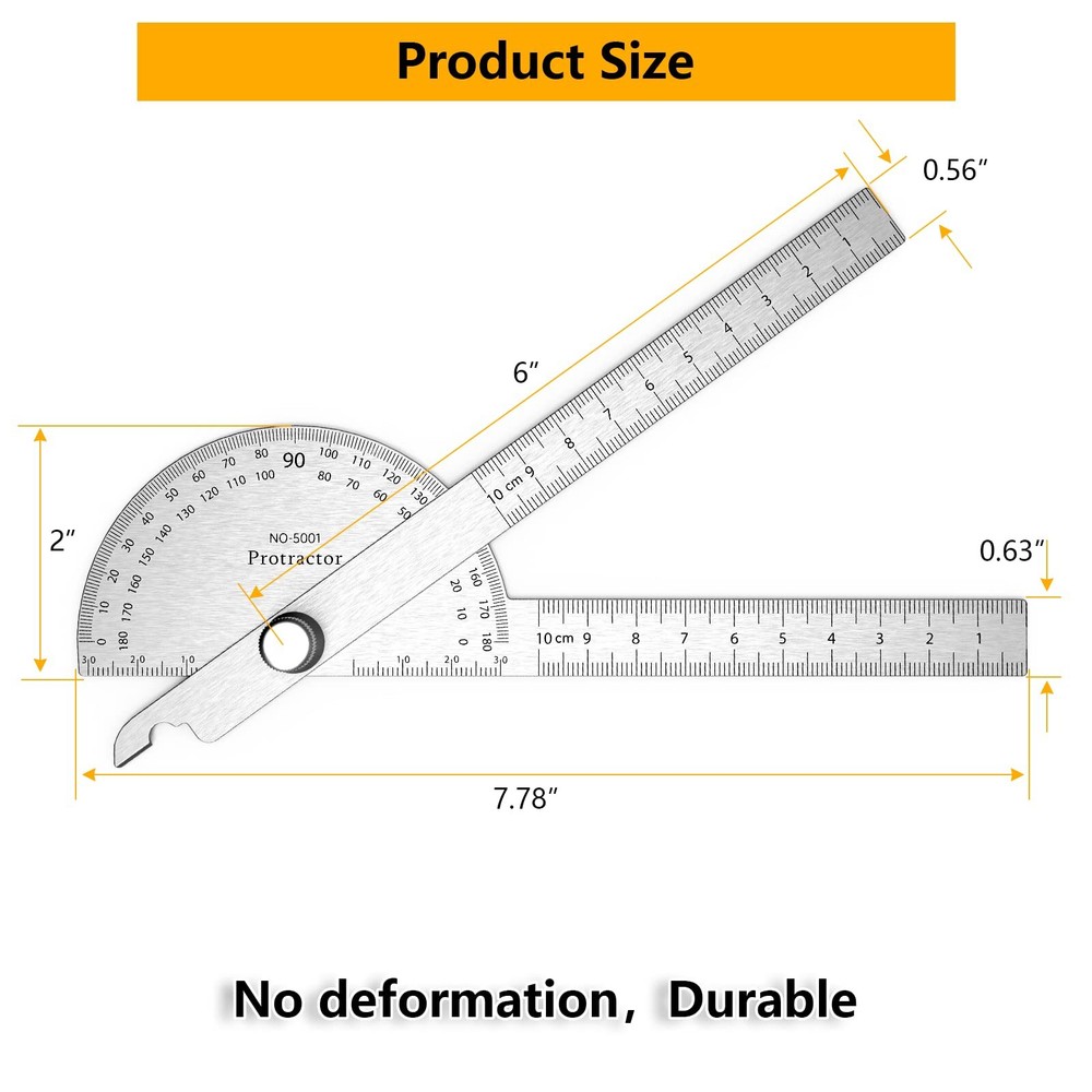 Stainless Steel Protractor 180 Degrees Two Arm Ruler Adjustable Angle Protractor