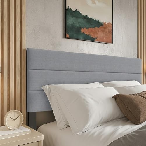Upholstered King Headboard with Horizontal Channel Tufting & Foam Padding, Gray