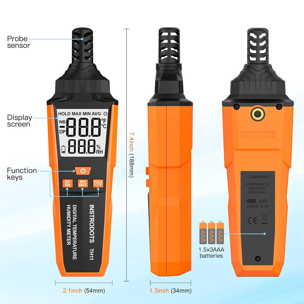 Temperature Humidity Meter, High Precision Digital Hygrometer with Ambient, Dew
