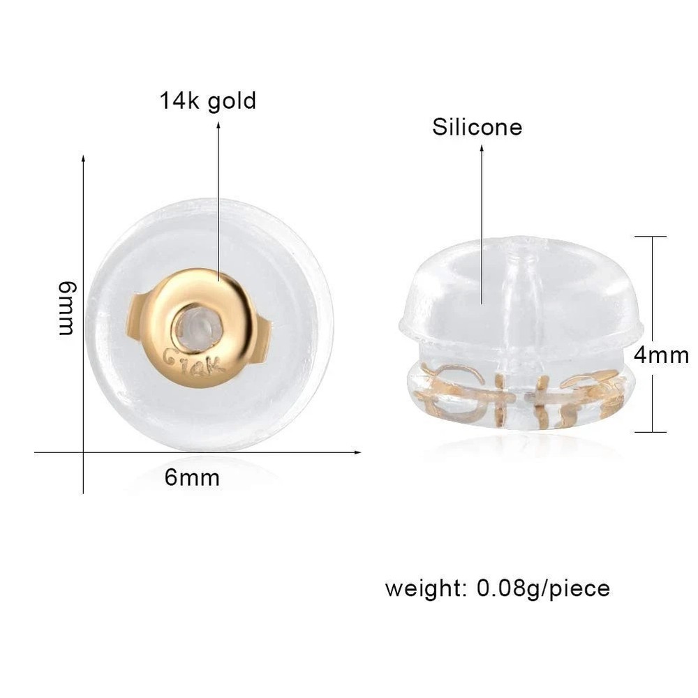 14K Real Solid Gold Earring Backs, Hypoallergenic Silicone, Secure for Studs