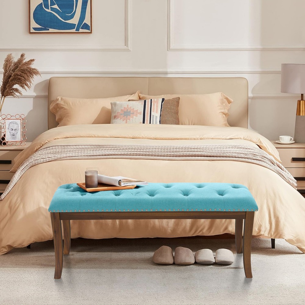 PHI VILLA Upholstered Bench Rectangular Tufted Ottoman for Entryway Bedroom