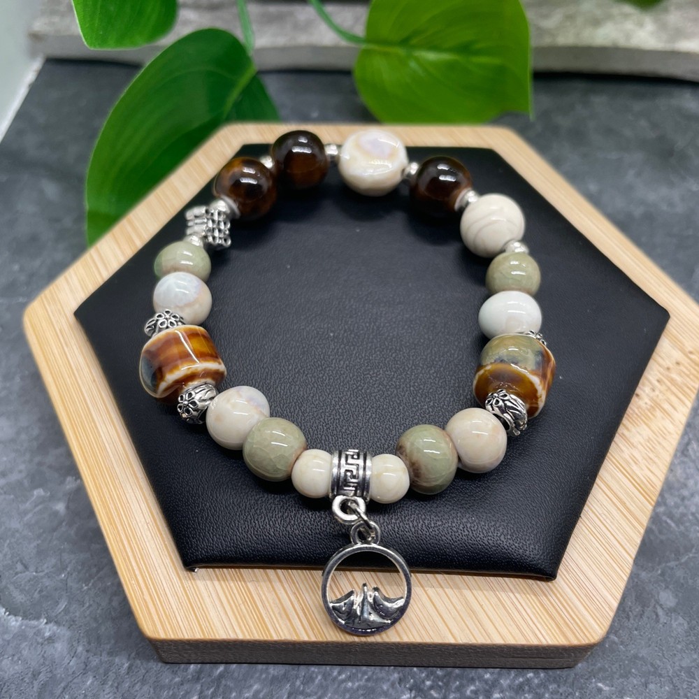 Handmade Ceramic Bead Beaded Stackable 6.25” Plus Stretch Bracelet New B422