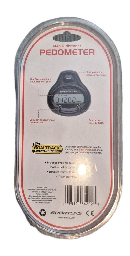 Sportline Black Dual Function Step & Distance Digital Pedometer New