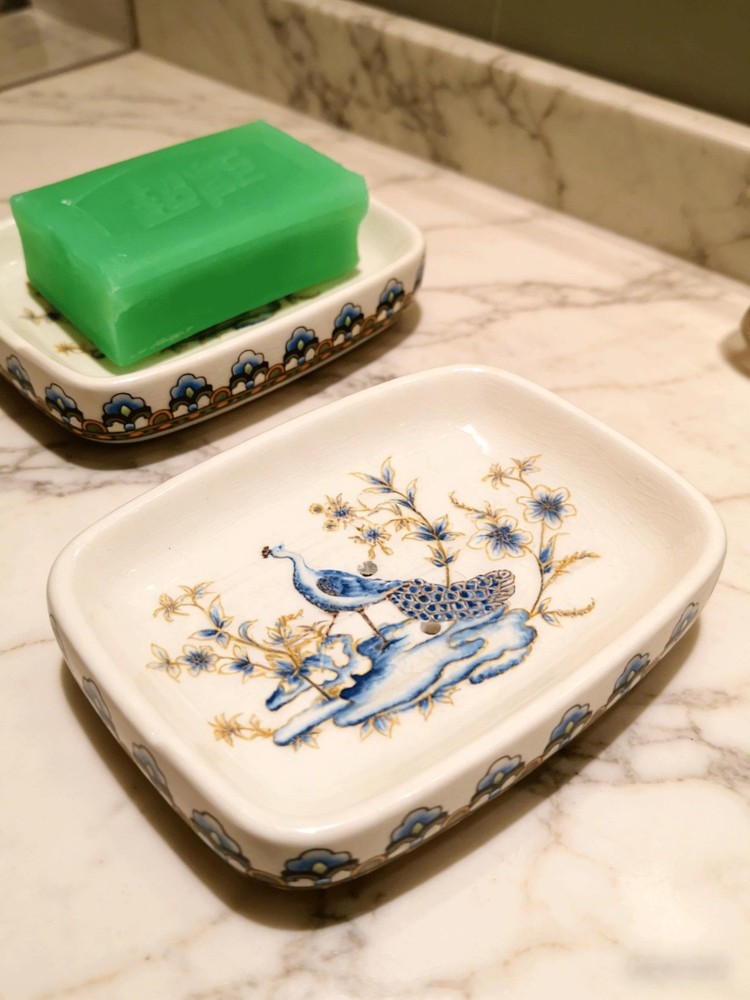 Ceramic Soap Dish Creative Ice Crack Ceramic Peacock and Flower Pattern Soap ...