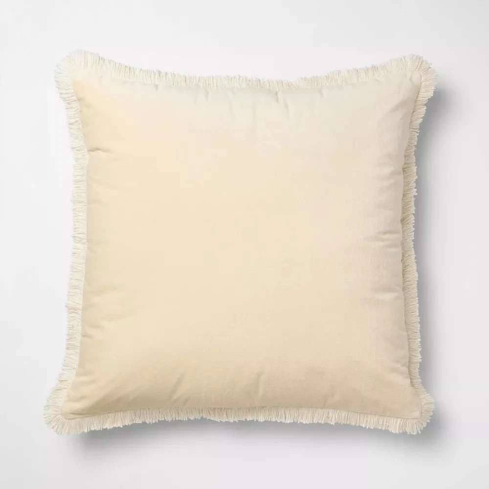 USA Oversized Square Solid Velvet Pillow w/ Fringe Yellow  - Threshold Designed