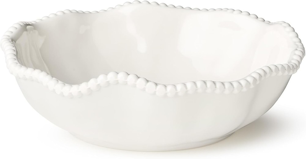 Perlette Off-White Beaded 12-Piece Dinnerware Set – Includes 4 Dinner Plates,