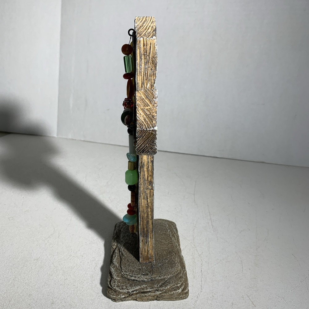 Small Boho Rustic Primitive Style Resin & Beads Standing Decorative Ornate Cross