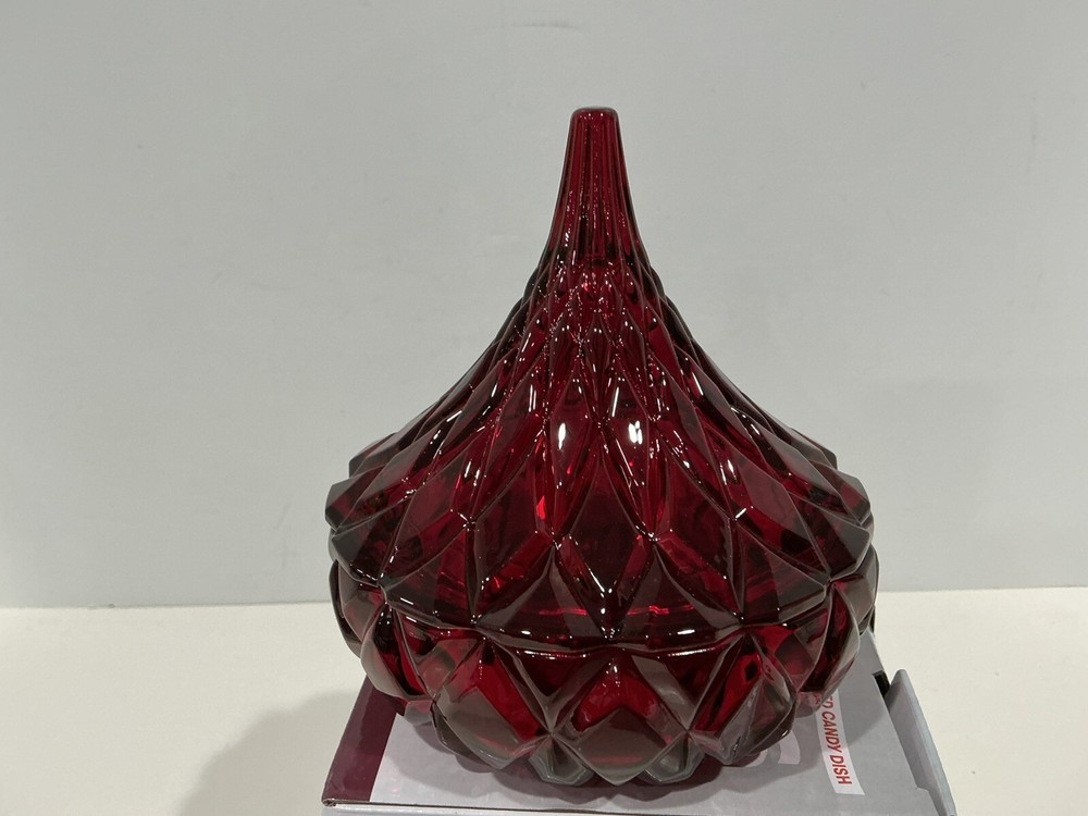 Hershey’s Kisses Candy Dish Ruby Red Glass Crystal Covered Chocolate