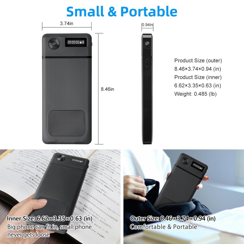 Phone Lock Box with Timer, 90 Day Battery, Quiet Mode, iPhone/Android Compatible