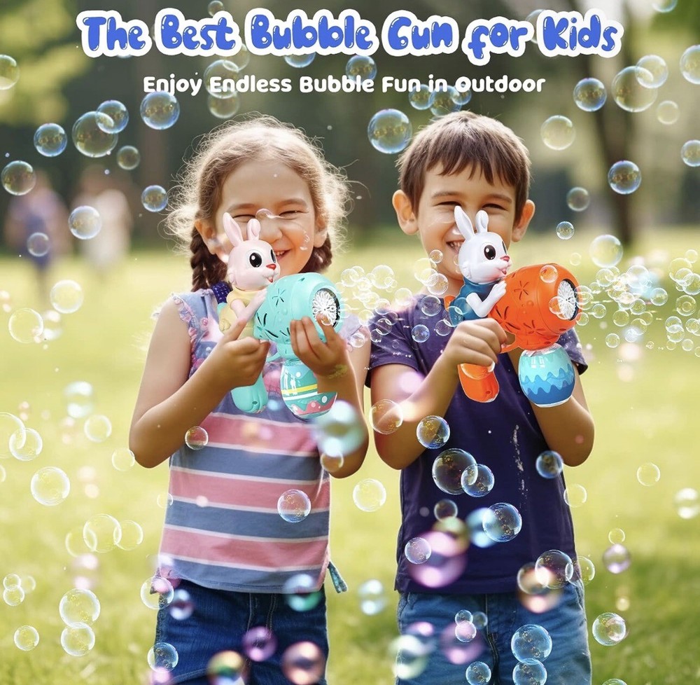 Rabbit Bubble Gun For Kids Auto Bubble Blower 2 Pack w/Bubble Liquid Concentrate