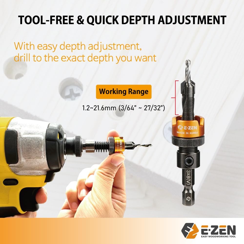 EZ EZEN Depth Adjustable Countersink Drill Bit (3 x 3 x 8mm (1/8" x 5/16")
