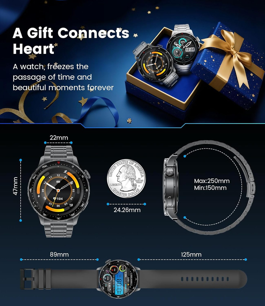 Smartwatch for Men with Compatible Android Ios,1.43" AMOLED Display Screen Bluet