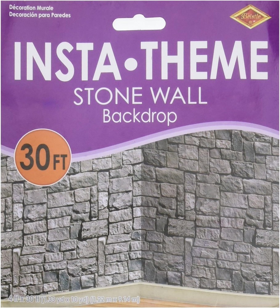 Beistle Stone Wall Scene Setter 30 Feet, Gray