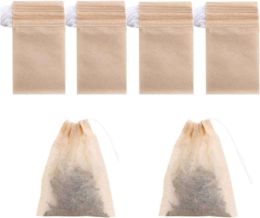 400 Pack Disposable Drawstring Tea Filter Bags Safe & 7 x 9, Natual Color