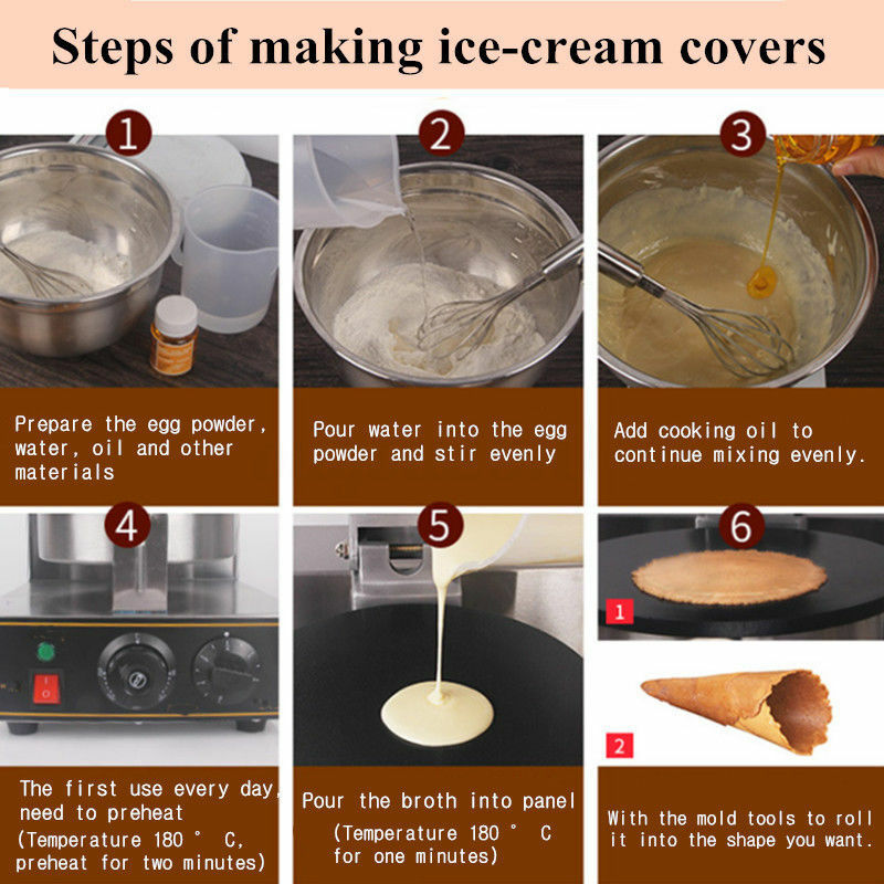 Commercial Nonstick Ice Cream Waffle Cone Egg Roll Maker Machine 110V