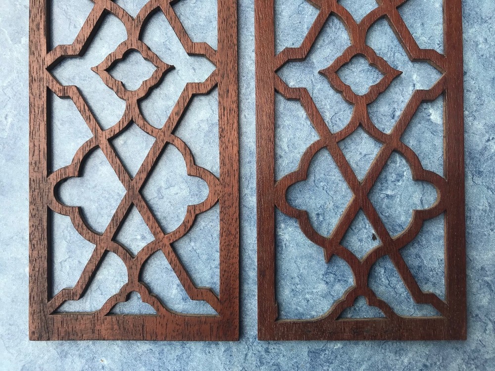 Pair of Walnut Fretwork Pieces
