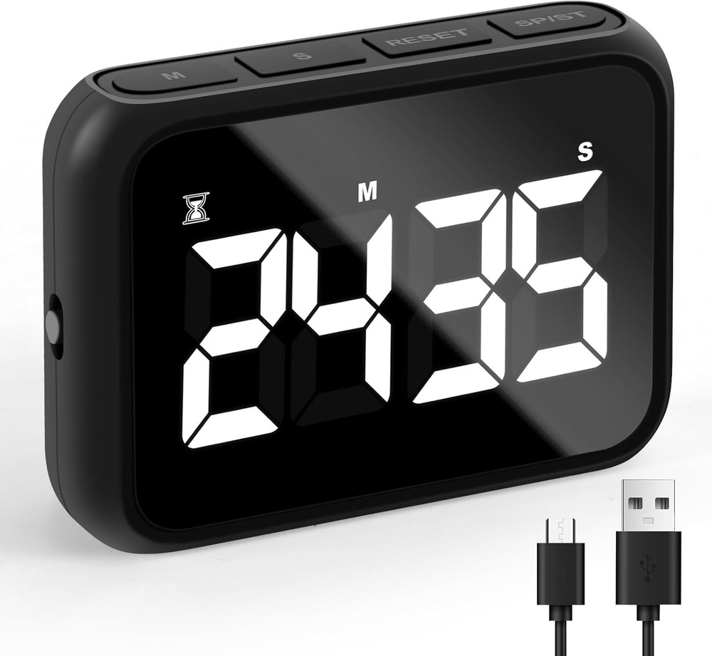 USB Rechargeable Kitchen Timer with Large LCD & Loud Alarm