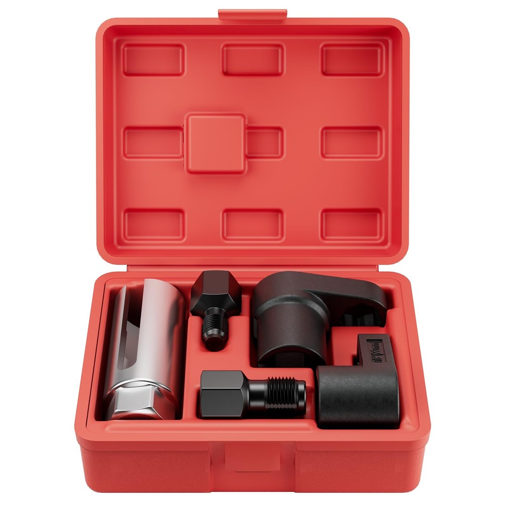HTOMT 5PCS Oxygen Sensor Socket Removal Tool Wrench and Thread Chaser Set Red
