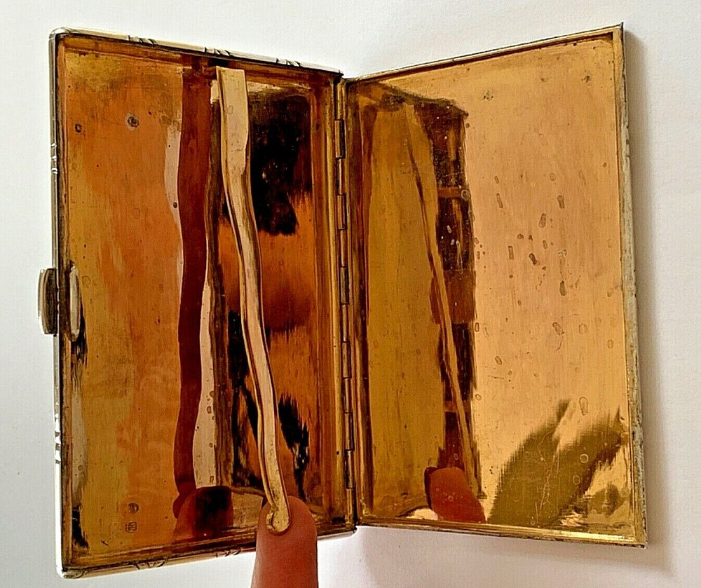 ANTIQUE 193 Gr. STERLING SILVER & GILDING MASSIVE CIGARETTE CASE
