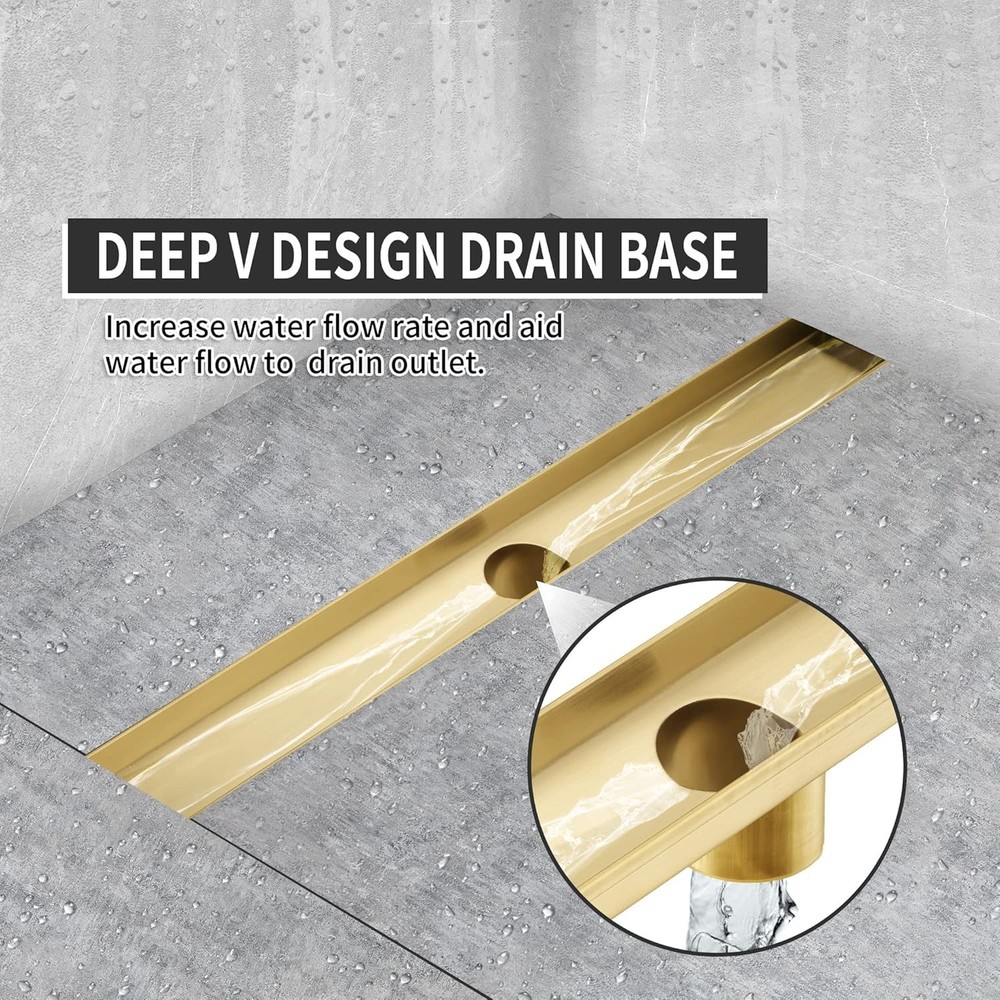 Linear Shower Drain 36 Inch Rectangular, Brushed Gold Shower Drain (178)