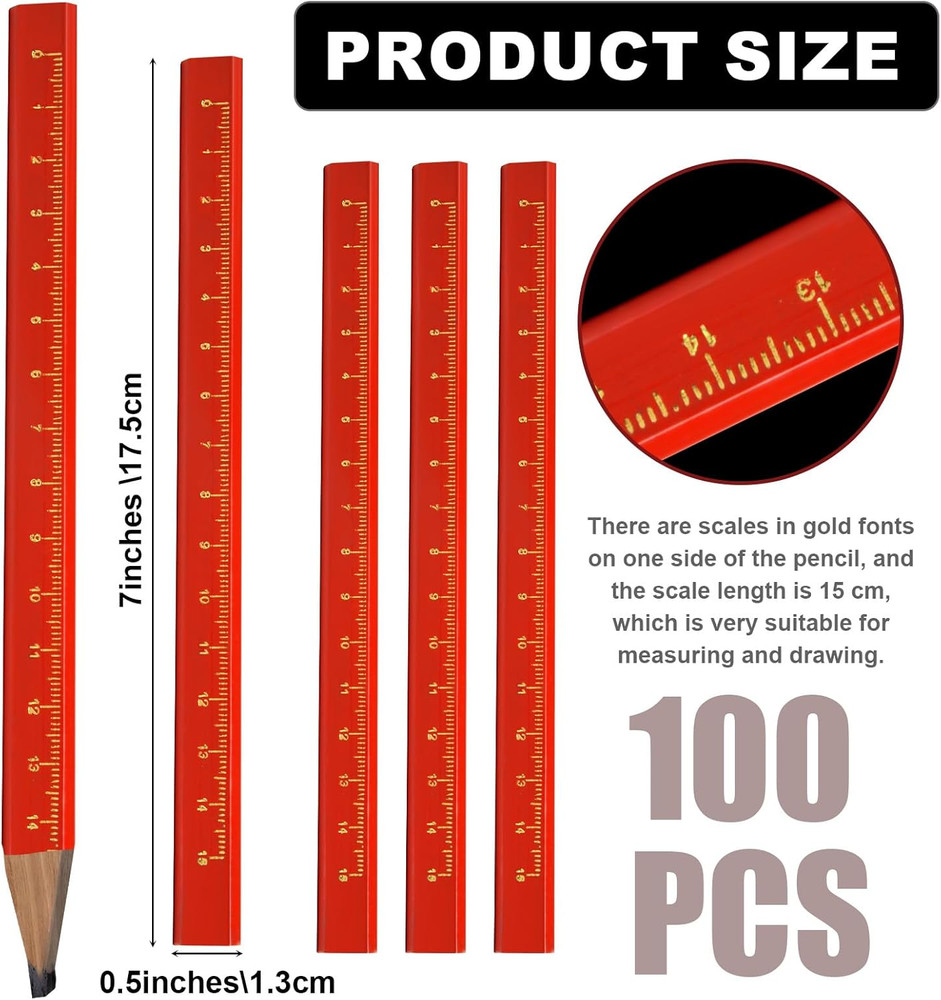 100 Pack Octagonal Black Carpenter Pencils for Woodworking Construction Marking