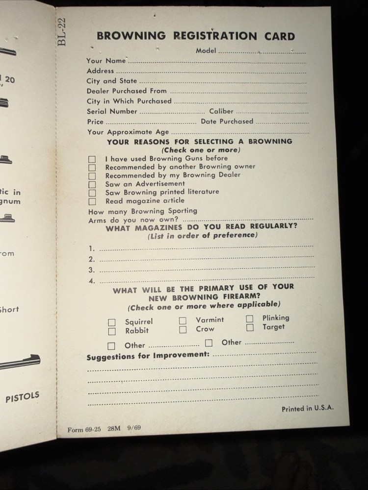 Browning Model BL-22 Owners Manual ORIGINAL !