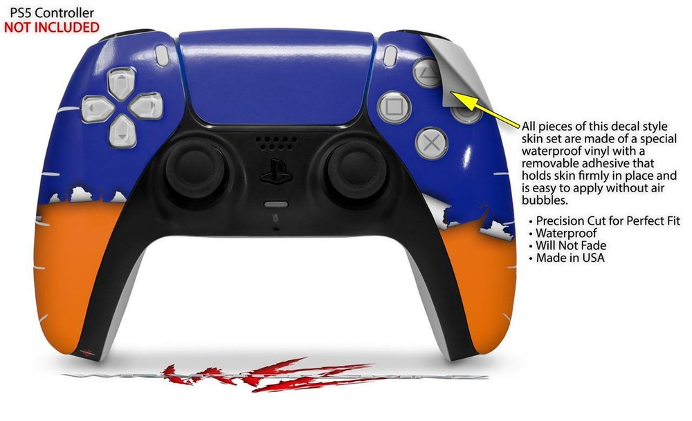Skin Sony PS5 Controller Ripped Colors Blue Orange